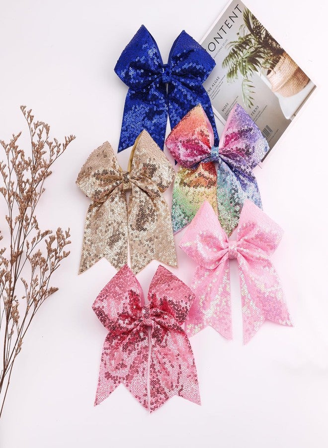 Hipcheer 16 PCS Large Glitter Cheer Hair Bows, Shiny Cheerleading Bows Ponytail Holder for Cheerleader Girls Softball Sports and Christmas Tree Decor (Blue) - Image 2
